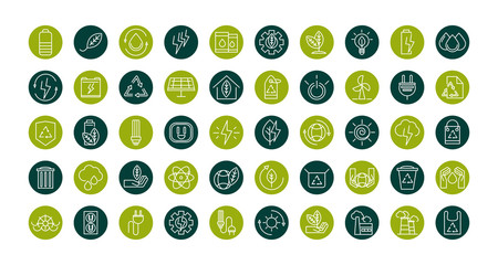 sustainable energy alternative renewable ecology icons set block line style icon © Stockgiu