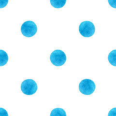Hand painted watercolor seamless pattern with blue circle. Perfect for wrappers, wallpapers, textile, postcards, greetings.