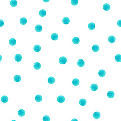 Hand painted watercolor seamless pattern with blue circle. Perfect for wrappers, wallpapers, textile, postcards, greetings.