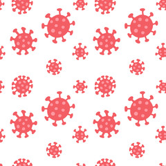Coronavirus seamless pattern. Repetitive flat vector illustration of flat red viruses on transparent background. Coronavirus, pandemic.