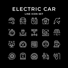 Set line icons of electric car