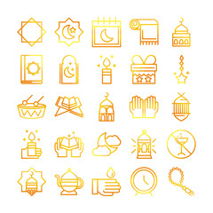 celebration ramadan arabic islamic celebration gradient line icons set