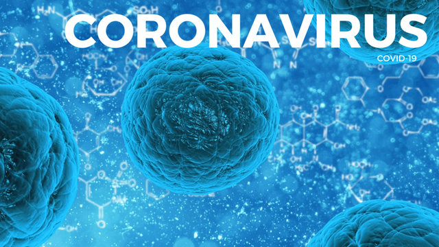 Coronavirus covid-19 cover blue cells vector white title