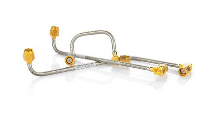 Variety coaxial 50 Ohm RF cables with SMA connectors isolated on white background