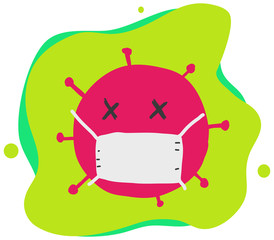 Vector illustration of a cartoon virus wearing a protection mask.