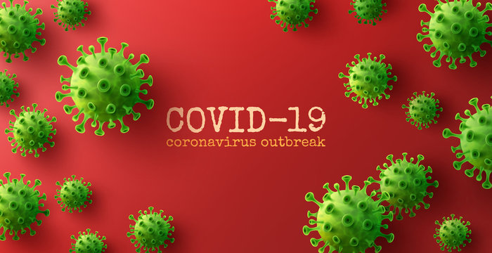 Vector of Coronavirus 2019-nCoV and Virus background with green disease cells on red background.COVID-19 Corona virus outbreaking and Pandemic medical health risk concept.Vector illustration eps 10