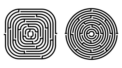 Set of isolated labyrinths. Vector abstract maze illustration.