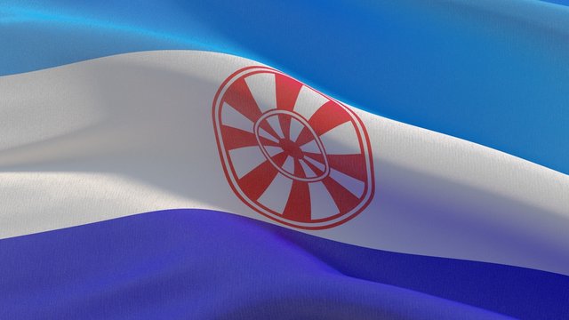 Russian region flag images - The flag of Evenk Autonomous Okrug. Waving banner 3D illustration.