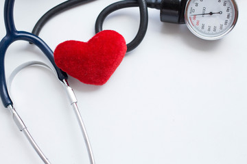 mockup with Medical concept. Stethoscope, heart shape, notepad. red heart with stethoscope, heart...