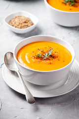 Couple Of Bowls Of Homemade Pumpkin Soup