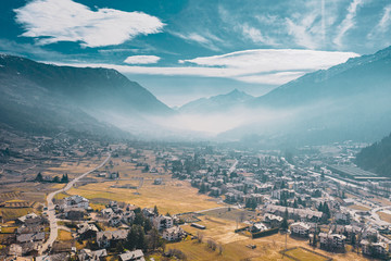 The village Morgex between meg big mountains, Aosta Valley at the time of corona virus outbreak, northern Italy