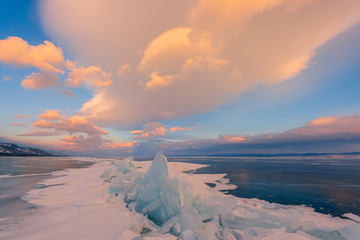 Amazing sunset over Lake Baikal, Russia.