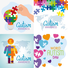 set poster of world autism day with decoration vector illustration design