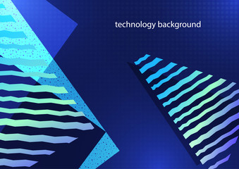 Abstract geometric composition with triangles and decorative wavy lines, dots. Modern tech background for your design.