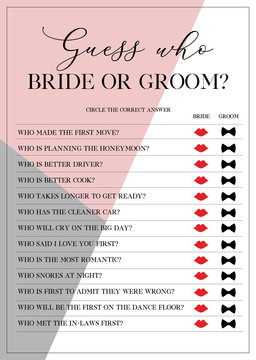  Guess Who Bride Or Groom Game, Bridal Shower Games, Printable Vector Card