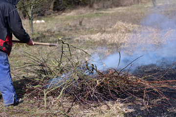 Burning dry grass in spring meadows is dangerous