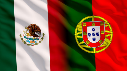 Waving Portugal and Mexico Flags