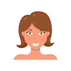 Cute Woman Face illustration. Woman's avatar in cartoon style. Young girl portrait facial expression.