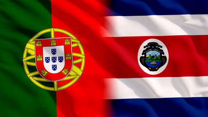 Waving Portugal and Costa Rica Flags