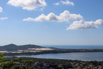Naklejka na ściany i meble A beautiful panoramic view from the viewpoint of the Conceição lagoon hill in Florianópolis, Santa Catarina.