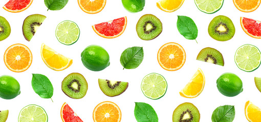 various citrus and kiwi fruits isolated