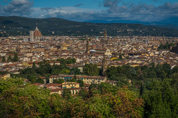 Obraz premium Panorama of Florence with Santa Maria del Fiore cathedral (Duomo), Palazzo Vecchio town hall, Santo Spirito and Santa Croce church