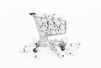 Panic purchase COVID-19 cart with a lot of toilet rolls.