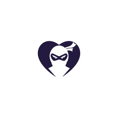 Ninja love vector logo design. Ninja heart shape vector design.	