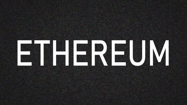 The word ‘ETHEREUM’ with glitch art against grey tv static background