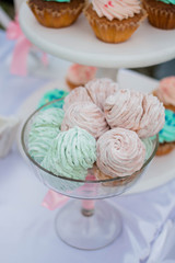 marshmallows are handmade. mint and banana marshmallow. candy bar. festive celebration in nature
