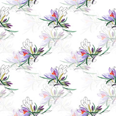 Fototapeta na wymiar Crocus seamless pattern.Image on a white and color background.