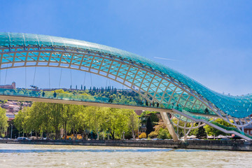 Fototapeta premium Tbilisi, Georgia. Bridge of Peace over the Kura River