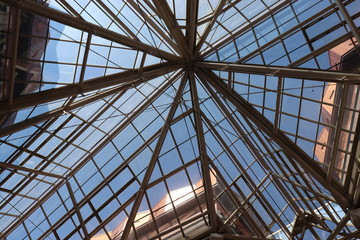 Techo de cristal y bigas de hierro