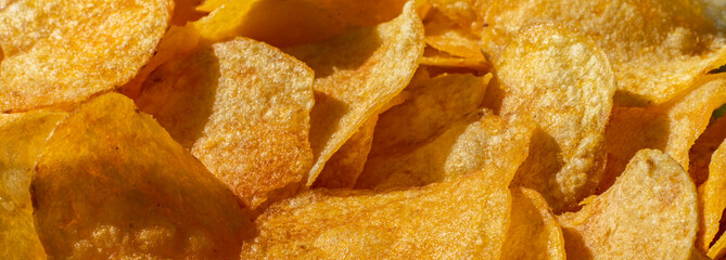 macro view of the yellow  potato chips background pattern