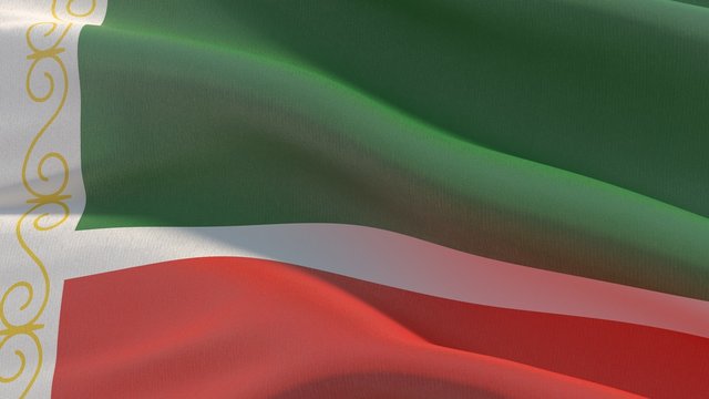 Russian region flag images - Flag of Chechnya, Chechen Republic. Waving banner 3D illustration.
