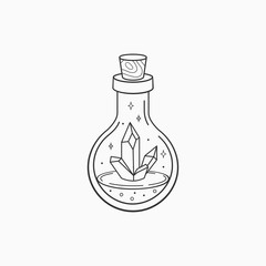 Magic crystal bottle. Witch and magic symbol, monochrome vector illustration, isolated on white background