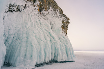 Lake Baikal beautiful winter, amazing natural scenery.