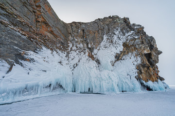 Fototapeta na wymiar Lake Baikal beautiful winter, amazing natural scenery.
