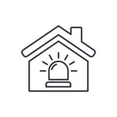 House and siren sign. Problems, troubles in the house. Vector linear icon on a white background.