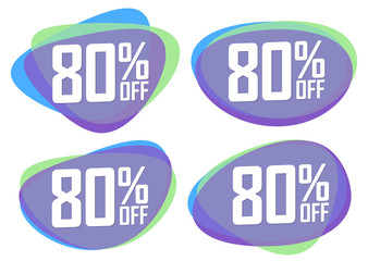 Set Sale 80% off tags, bubble banners design template, app icons, vector illustration