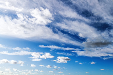 Feathery cirrus clouds in deep blue sky