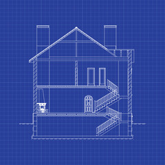 Best interesting architectural background on graph paper. Cross-section house. Vector blueprint.