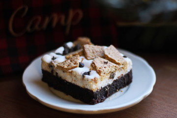 S'more brownie made with chocolate, marshmallows, and graham crackers at a local bakery in Ontario, Canada.
