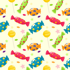 Seamless pattern of bright candys. Vector pattern in cartoon style.