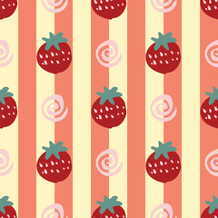 doodle lines strawberry seamless repeat pattern design. 