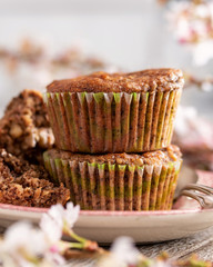 Closeup of walnut and banana paleo muffins