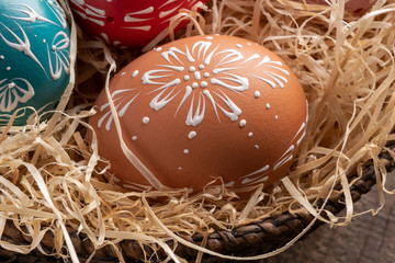 Detail of an Easter egg decorated with wax