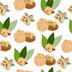Walnuts and pistachios on a white background