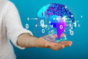 Businessman touching global network and data exchanges over the world