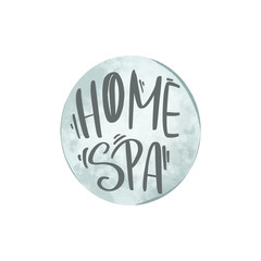 Hand lettering home spa oval emblem cute digital texture art. Print for stickers, packaging, banners, posters, cards, web, stationery, fabrics, paper.